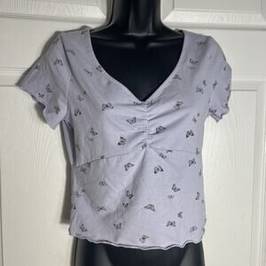 Vintage Y2K Arizona Jean Shirt Women Small Purple Butterfly Babydoll Lettuce Hem